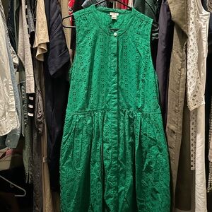 I. Crew Factory Women's Sleeveless Eyelet Dress in Green sz L